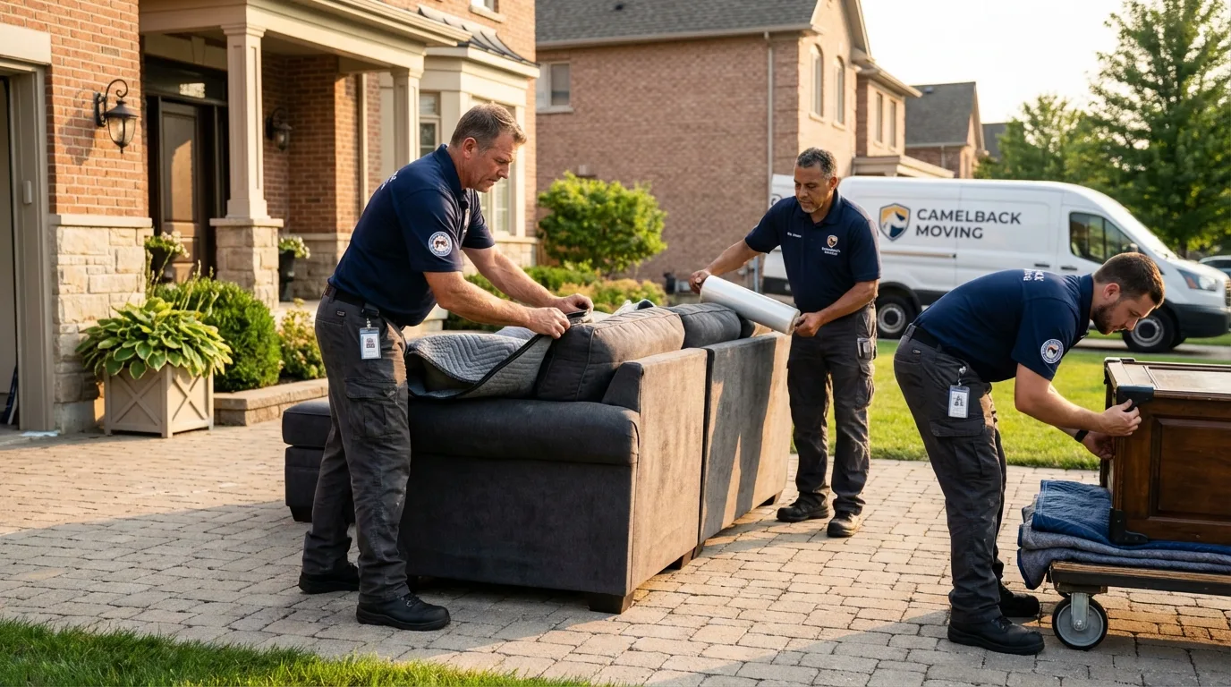Large estate moving crew wrapping furniture in Ashtabula, OH